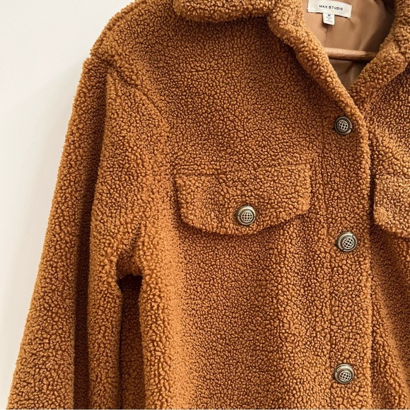 Max Studio Sherpa faux fur teddy jacket brown size medium - Picture 4 of 9
